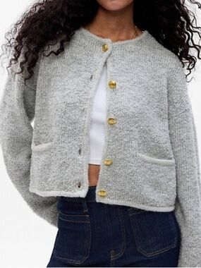 Gap grey boucle cardigan with gold buttons size small